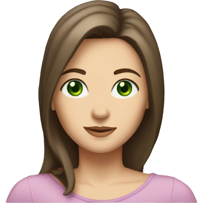 shoulder length straight brown hair, green eyes, 42 year old pretty princess emoji