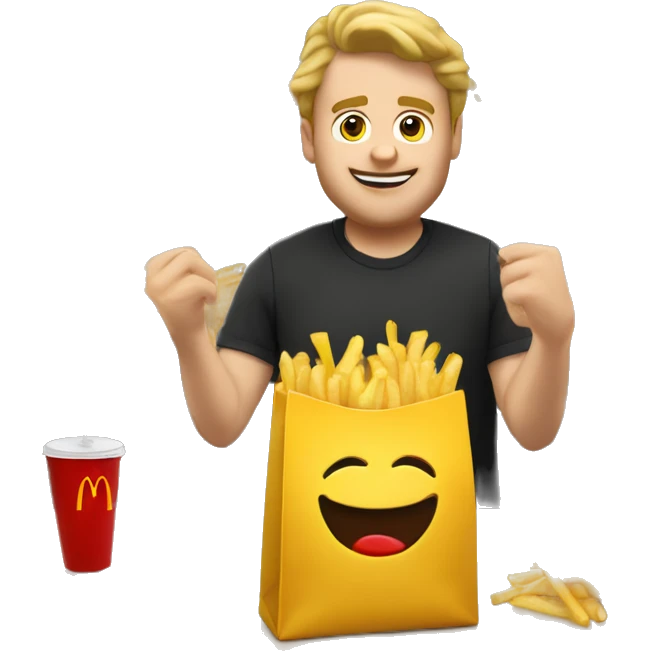 white man mcdonalds worker putting the fries in the bag emoji