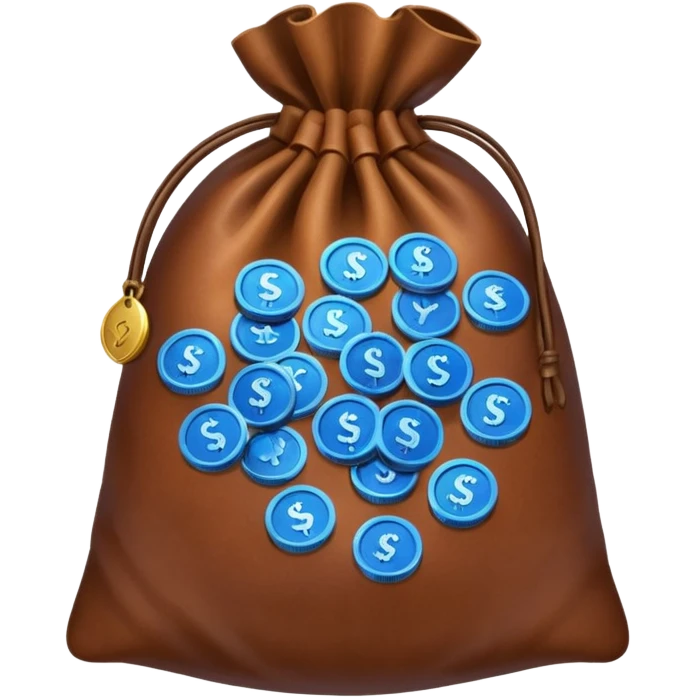brown money bag of blue coins emoji