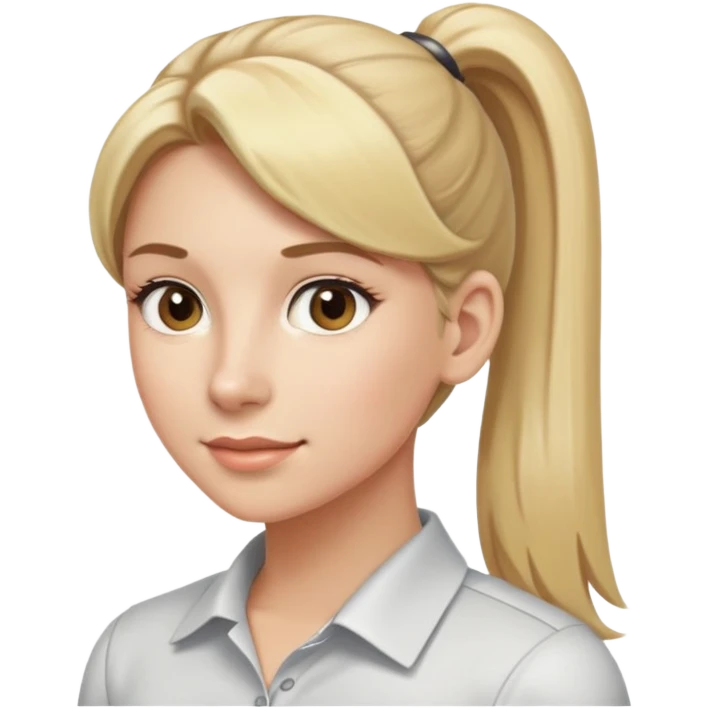 Professional woman with blonde hair in a ponytail and light brown eyes emoji