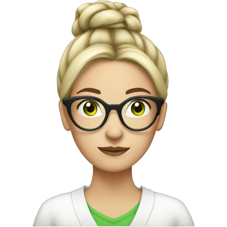 white skin woman hair bun glasses green eyts emoji