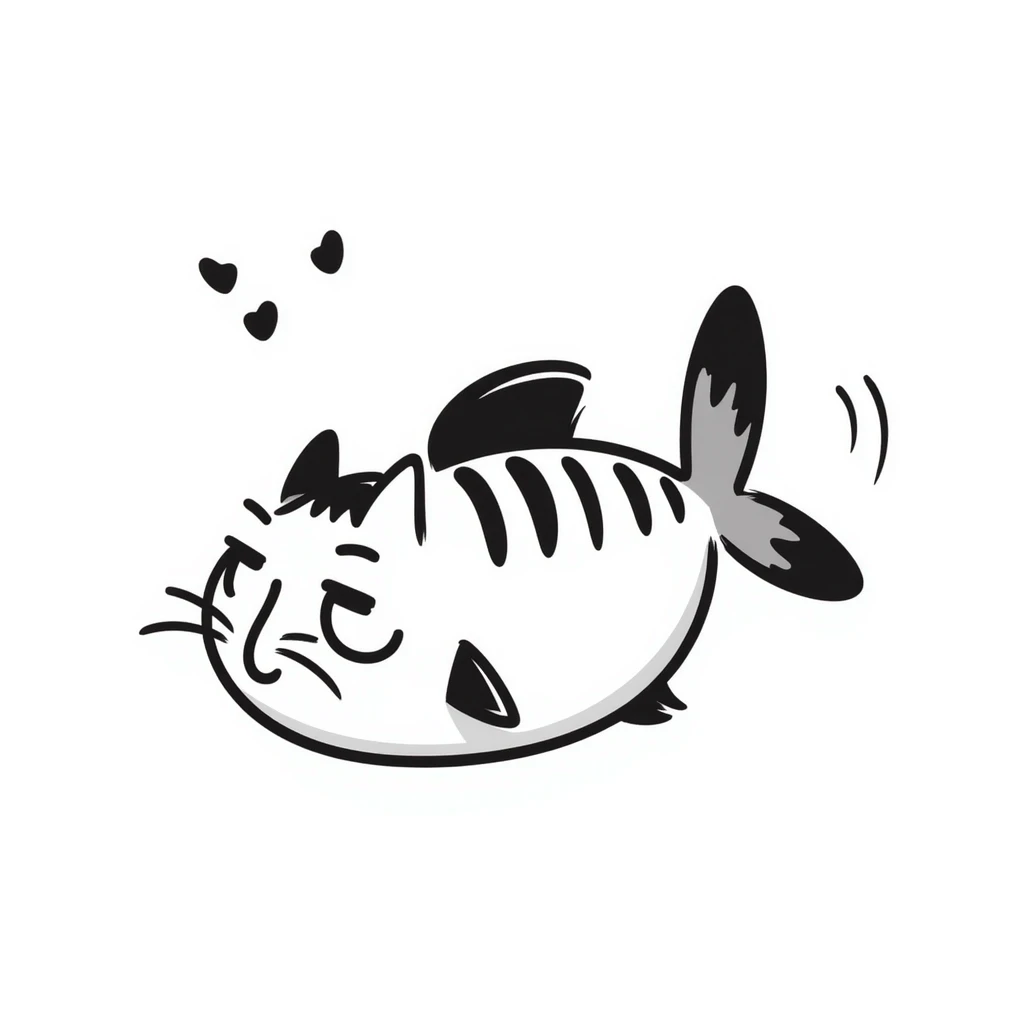a fish crossed with a cat, illustrative style emoji