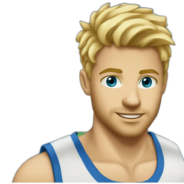Homme cheveux blond yeux bleu basketteur emoji