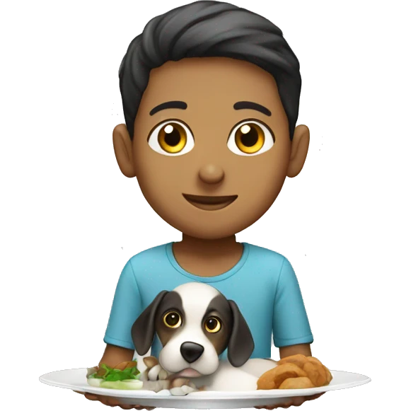 Arabic little boy holding a dog on a plate emoji