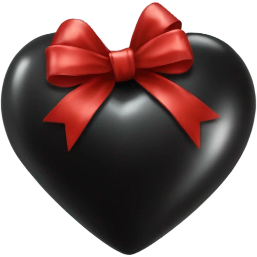 Very Shiny Black heart emoji wrapped in red bow, realistic emoji