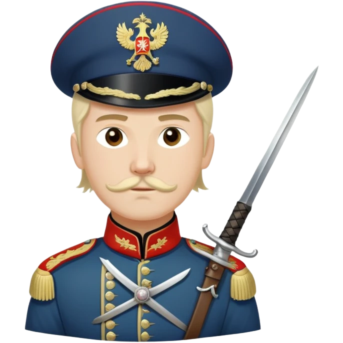 White Army Cossack cavalry soldier with traditional uniform and sabre from 1920s Russian Civil War emoji