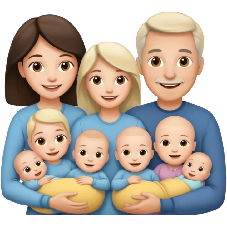 Family emoji with a mom and a dad, an older sister and two young twins emoji