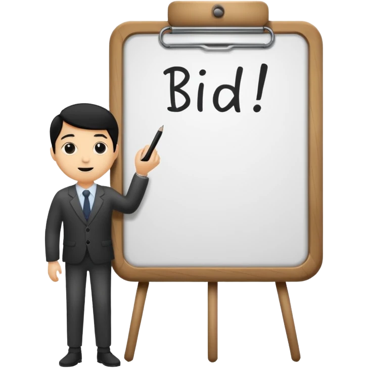 Bid text in the holding board emoji