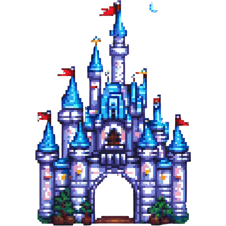Disneyland Castle pixel art style, night scene emoji