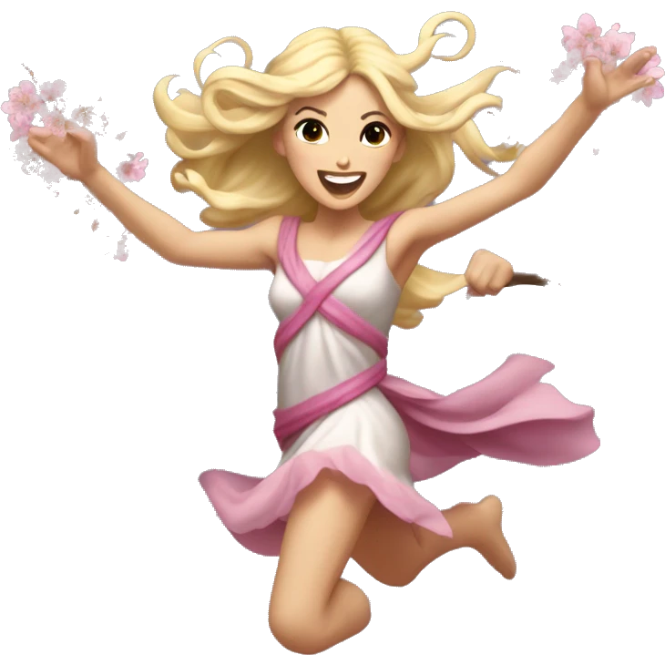 blonde Beltane cherry blossom Pagan goddess sprinting, with a large stride and arms outstretched emoji