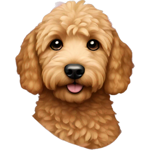 mini golden doodle with a pink blanket around itself emoji