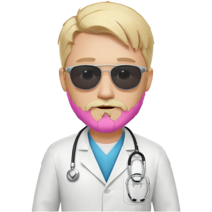 White tesla model 3 and one cool physician with blond hair, beard, stetoscope and dark sunglasses next to it emoji