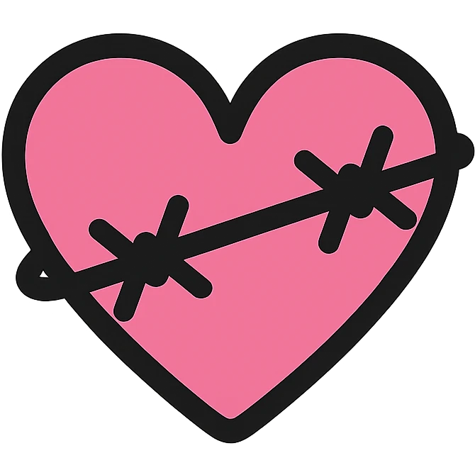 gothic heart with barbed wire, color icon filled style, pink and black emoji
