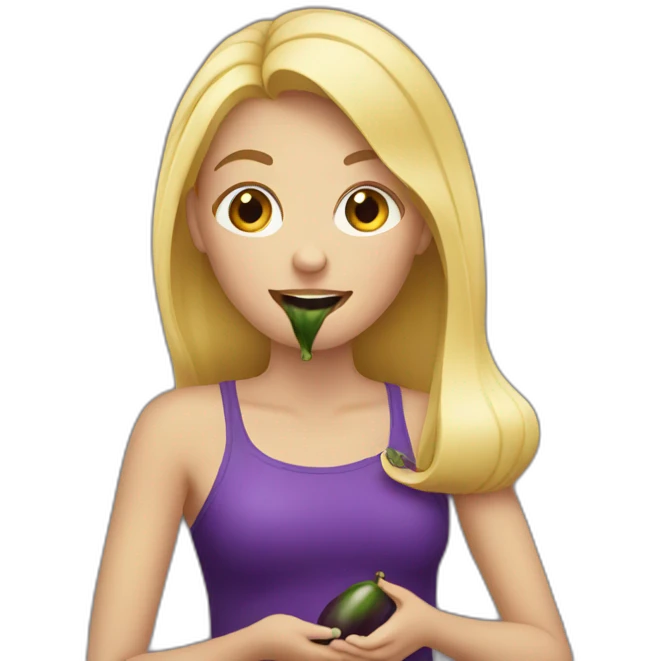 Blonde girl eating eggplant emoji