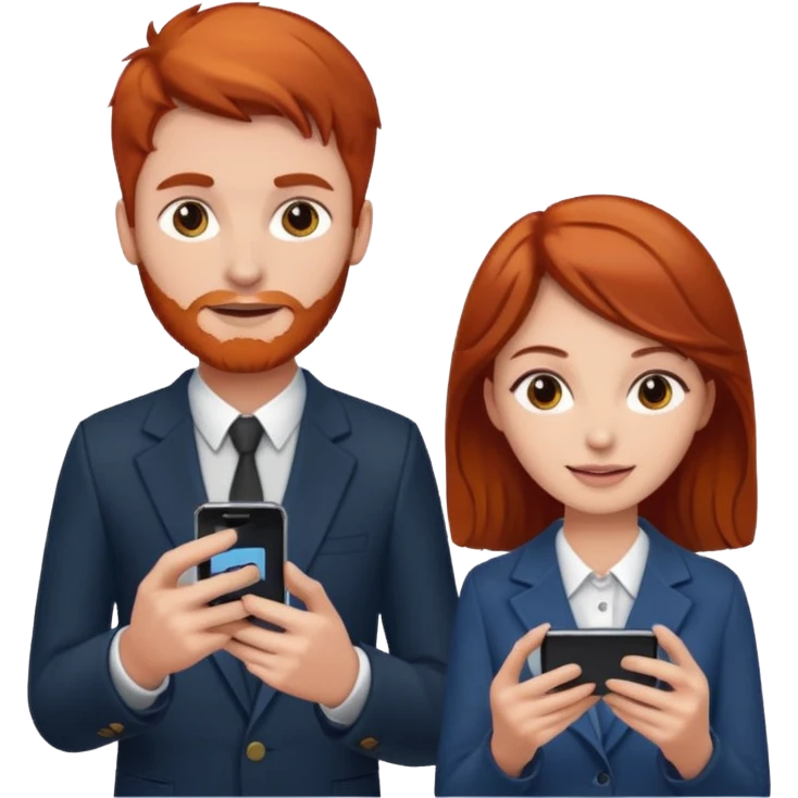 Red headed man and brown haired girl selling phones emoji