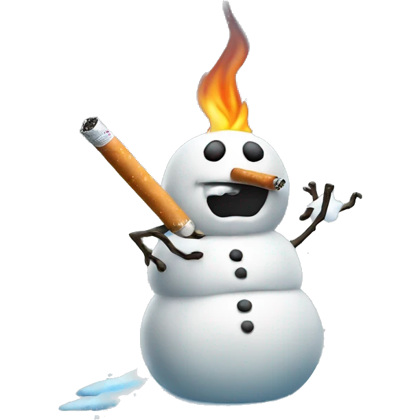 Melting snowman smoking a cigarette  emoji