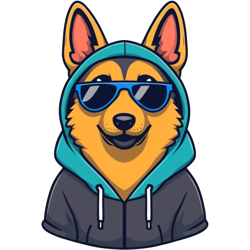 German shepherd wearing a hoodie and sunglasses  emoji