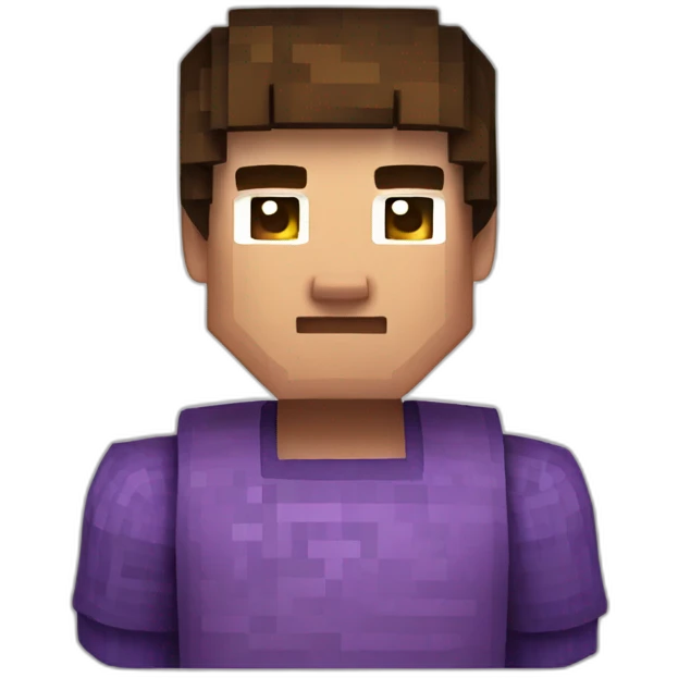 Minecraft skin with short brown hair and a purple sweater with a G on it emoji