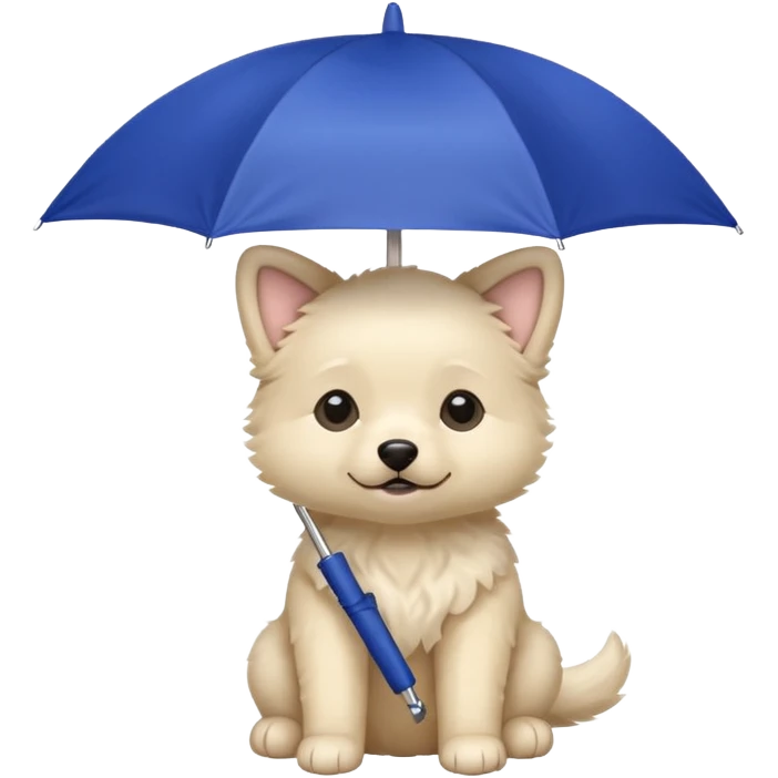 baby dog hold small dark blue umbrella emoji