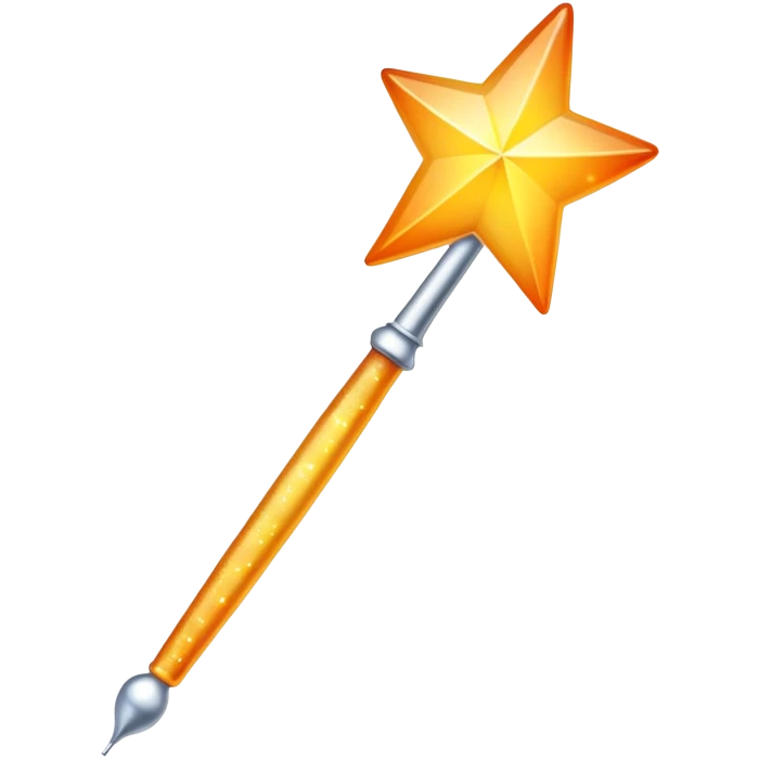 Classic magic wand like Apple's emoji but with yellow stars featuring a smooth yellow-to-orange gradient, sparkly magical effect emoji
