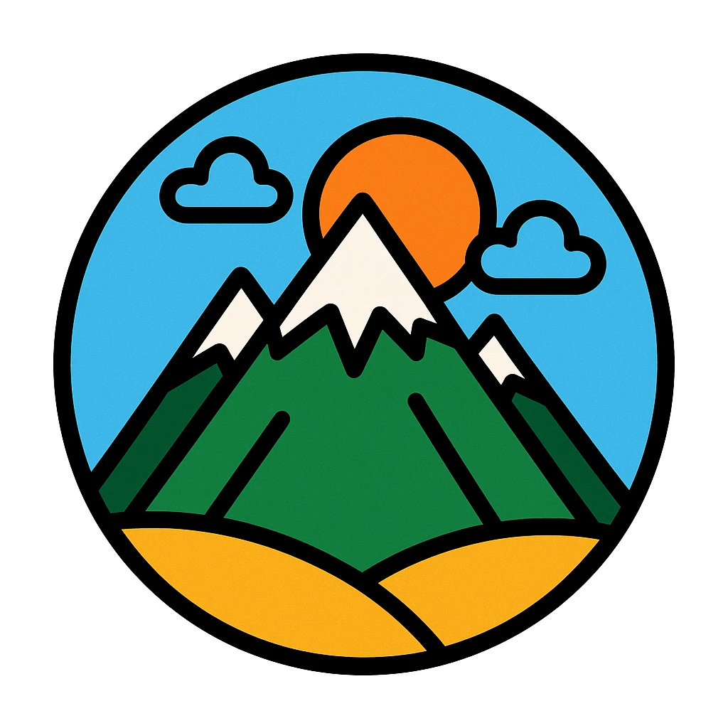 little alchemy style icon
subject: mountain
border: medium-black
shape: round, circular
background: white
style: full color fill with medium black outlining emoji