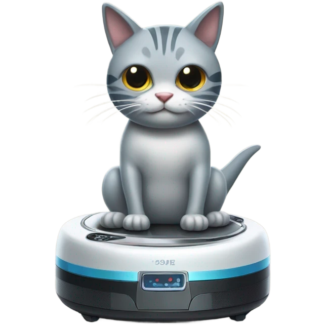 Cat in a shark suit on a robot vaccuum emoji