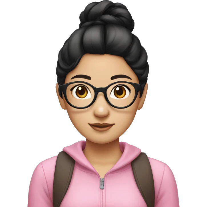 "An Asian girl with black hair, wearing glasses, and dressed in a pink outfit. Her hair is styled in two buns on either side." emoji