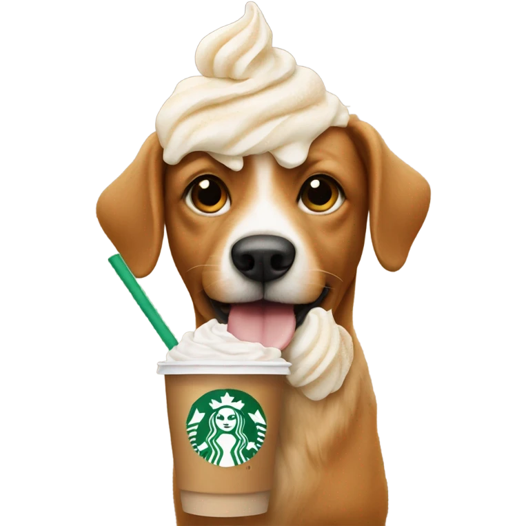 dog holding a starbucks frappe emoji