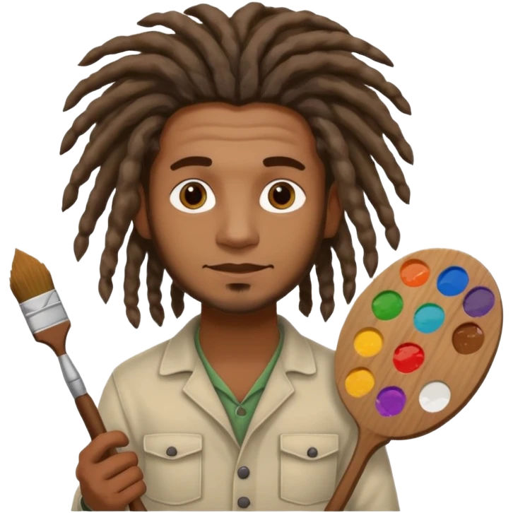 man artist with dreadlock, holding painter and color pallete emoji
