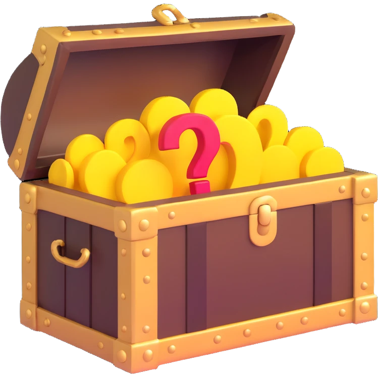 treasure chest with a glowing question mark in front, mysterious vibe emoji