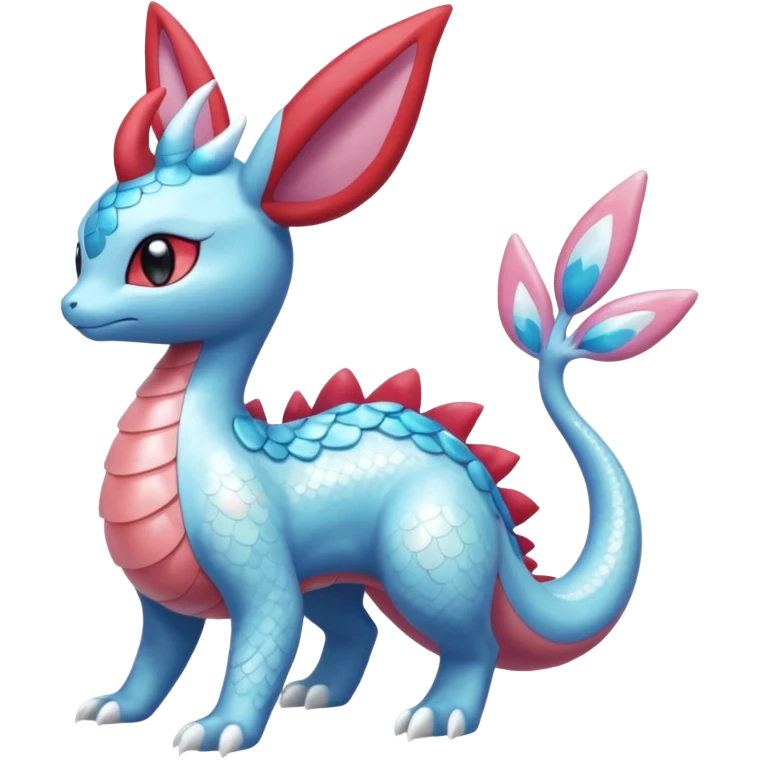 Hydro-elemental Bubbly furry Shiny Scaley Iridescent realistic Salamence-Milotic-Sylveon-Fakémon-fusion (full body) emoji