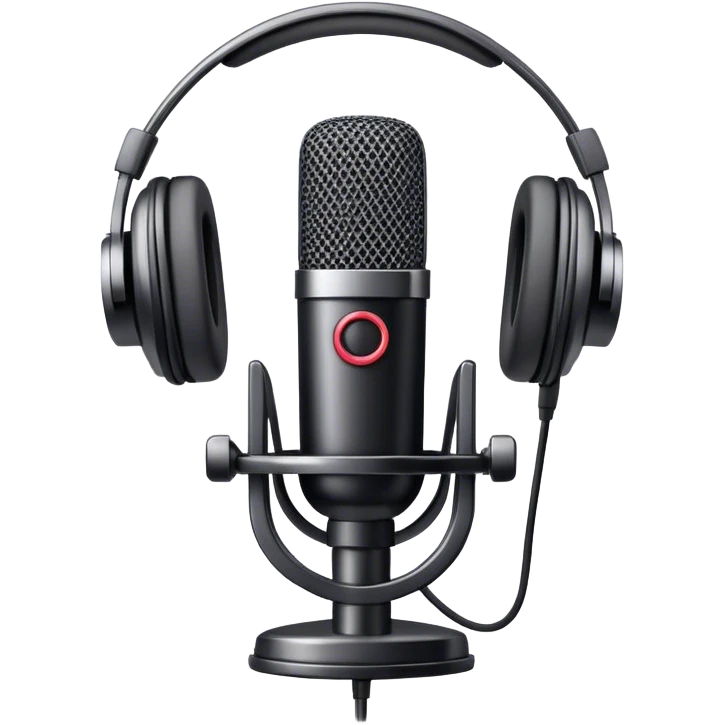 Create an emoji for podcasting. Show a microphone with headphones, symbolizing the recording of a podcast. Use modern, professional colors. Do not include any emojis or smiley faces. Make the background transparent. emoji