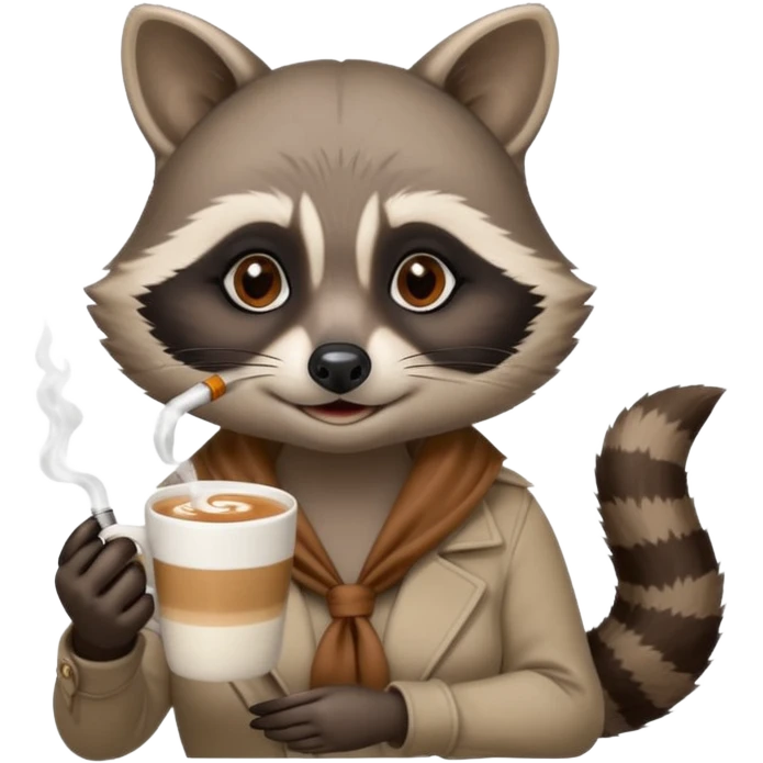 Female raccoon sipping latte and smoking cigarette  emoji