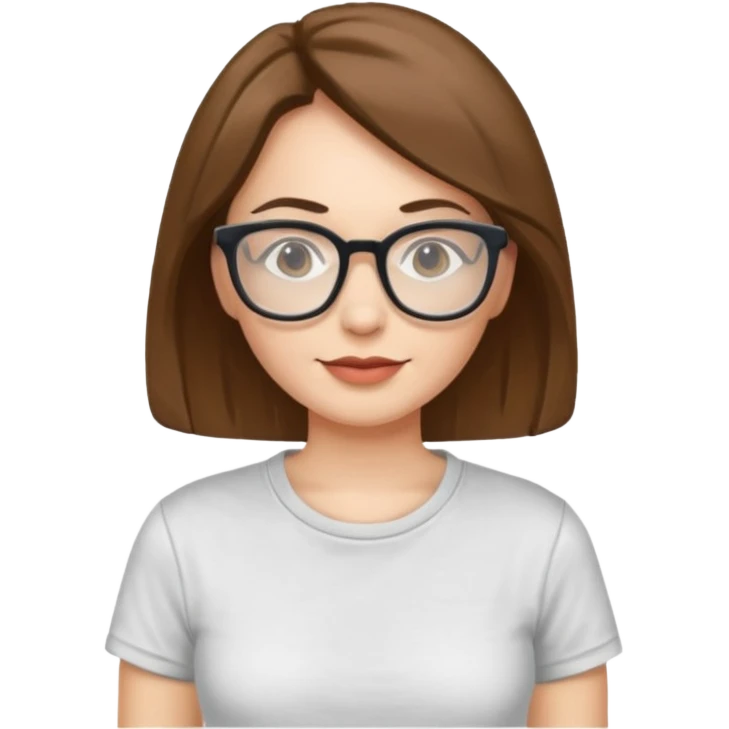 Adult woman, wearing a t-shirt and glasses, casual style
 emoji