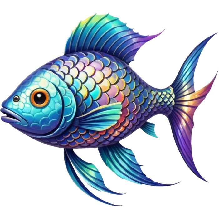the flat side view of a divine fictional fish with a crazy design emoji
