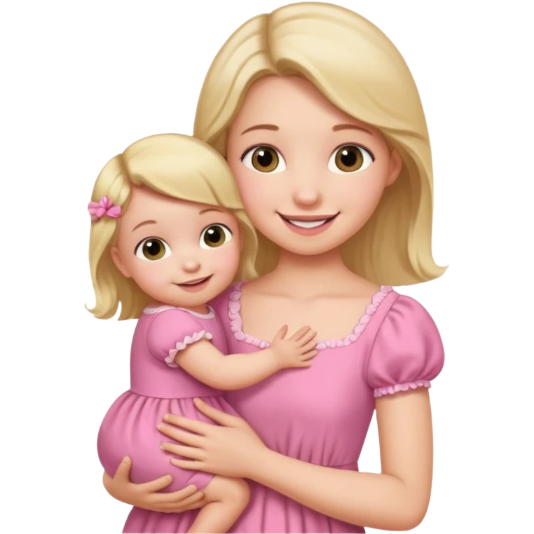Draw an baby girl with dress being hold by mother emoji
