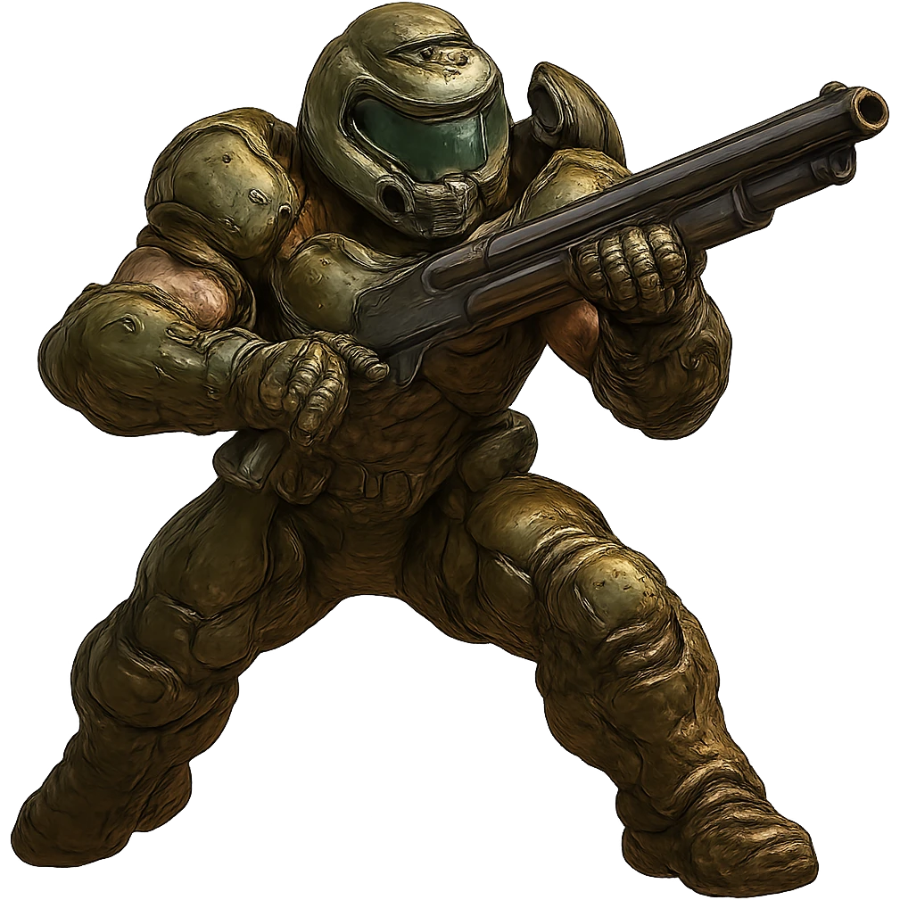 doom slayer, holding a shotgun, battle-ready, muscular build, detailed armor, action pose emoji