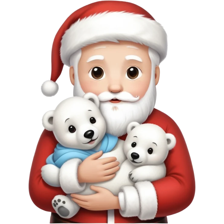 Santa sitting and holding baby polar bear  emoji