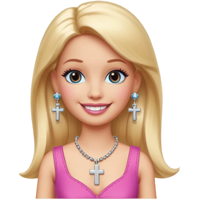 Barbie emoji with earrings and nose piercings and a cross necklace  emoji