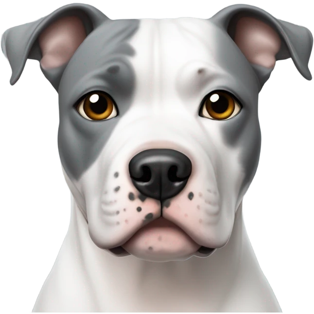 White staffordshire terrier with grey patch on left ear and right eye emoji