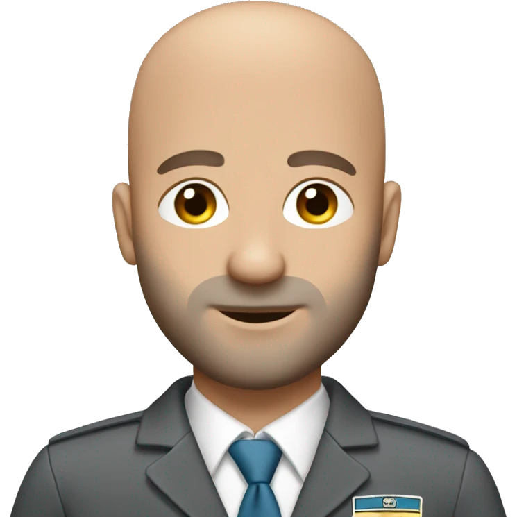 Flight attendant male, bald with beard. Gray uniform emoji