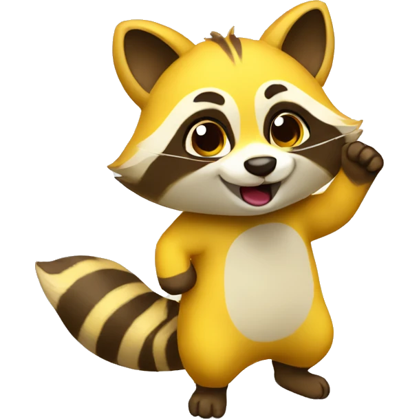 create me a cute  yellow raccoon emot waving emoji