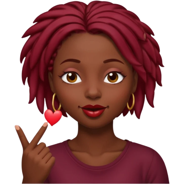 A dark skin, black girl with short burgundy locs  winking and blowing a kiss emoji