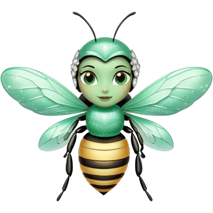 Mint green woman bee with diamond wings, sparkly rhinestones, and glitter accents emoji