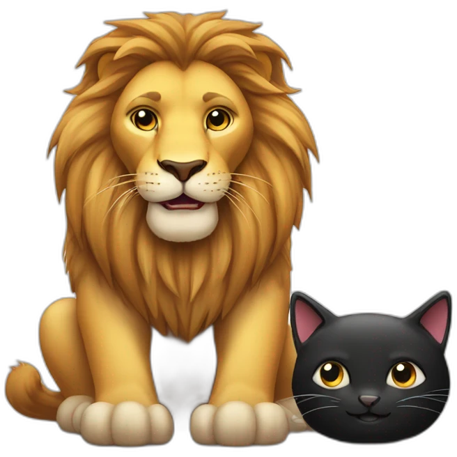 Big Lion and small black cat both happy emoji