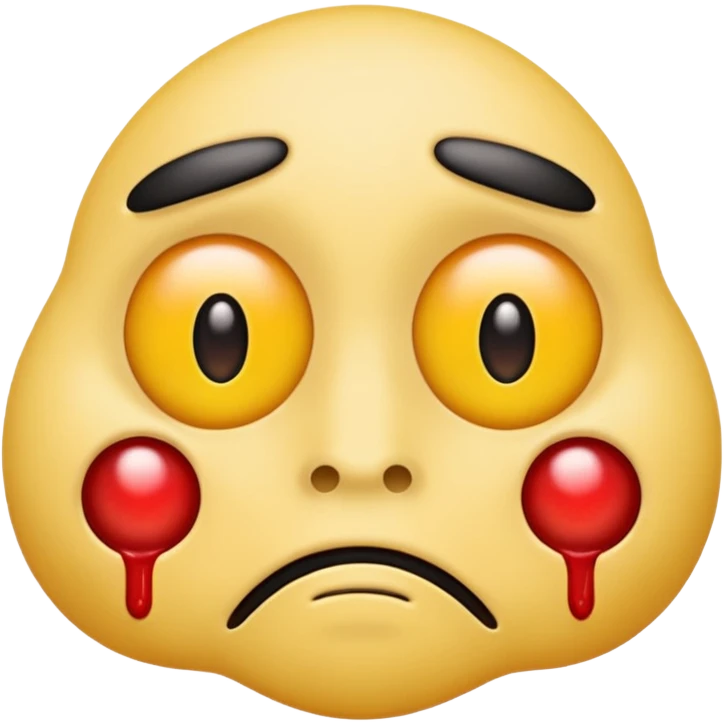 yellow emoji face with puffy bloodshot eyes, droopy eyelids emoji