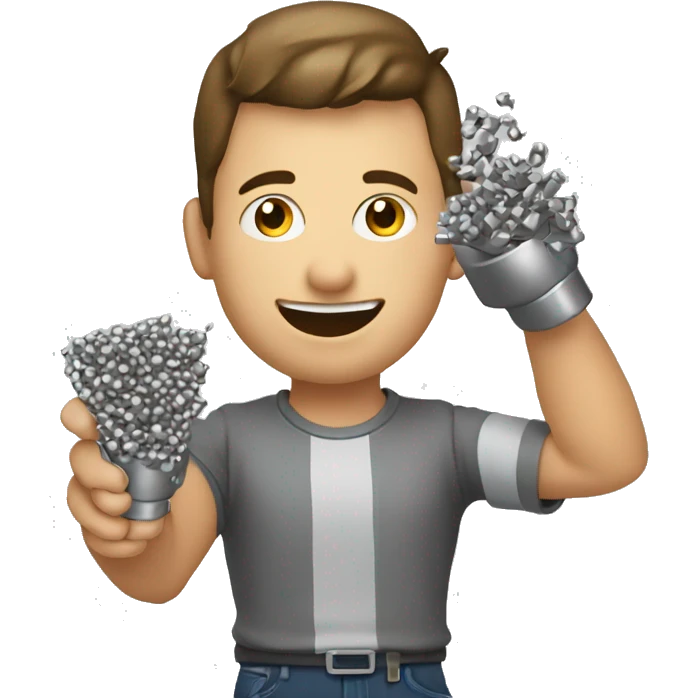 young man with a hand held L shaped metal device that launches metal pellets  emoji