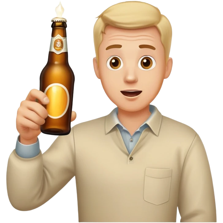 Удивленный белый человек указывае пальцем на бутылку пива   emoji