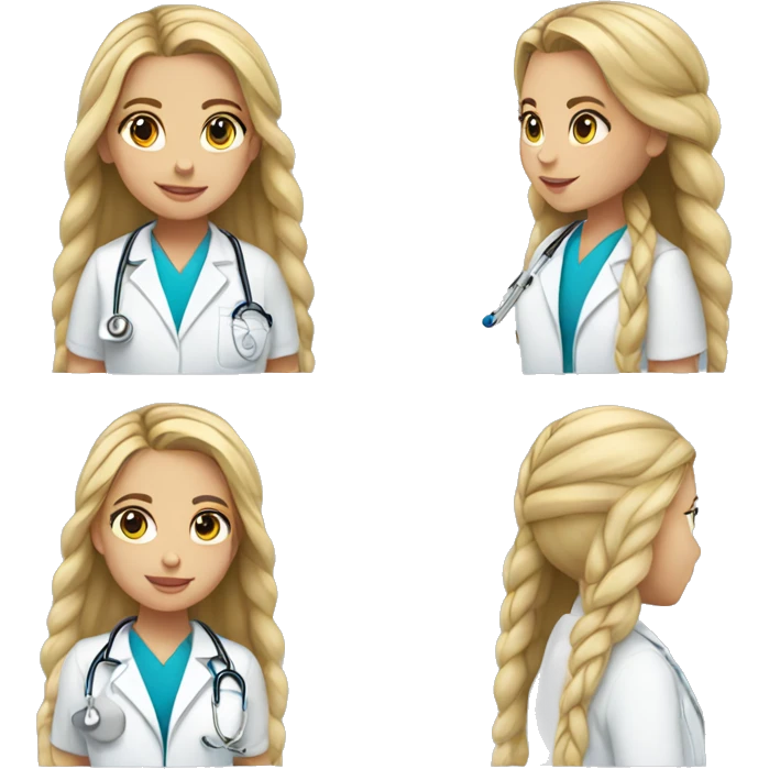 Girl being a doctor with long blonde braid and blue-grey eyes emoji