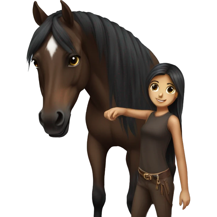 Dark brown arabian horse with girl emoji